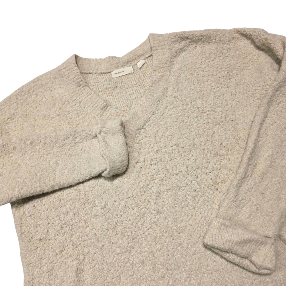 Sleeping on Snow Sweater Women XS Beige V-Neck Alpaca Wool Blend Boucle Knit